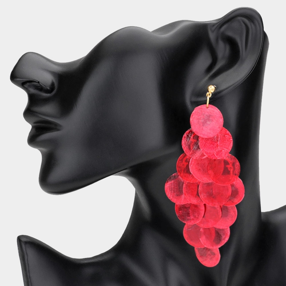 Red Oversized Disc Layered Chandelier Large Teardrop Dangle Earrings Big